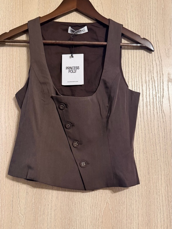 Princess Polly Tops - Princess Polly Brown Button-Front Crop